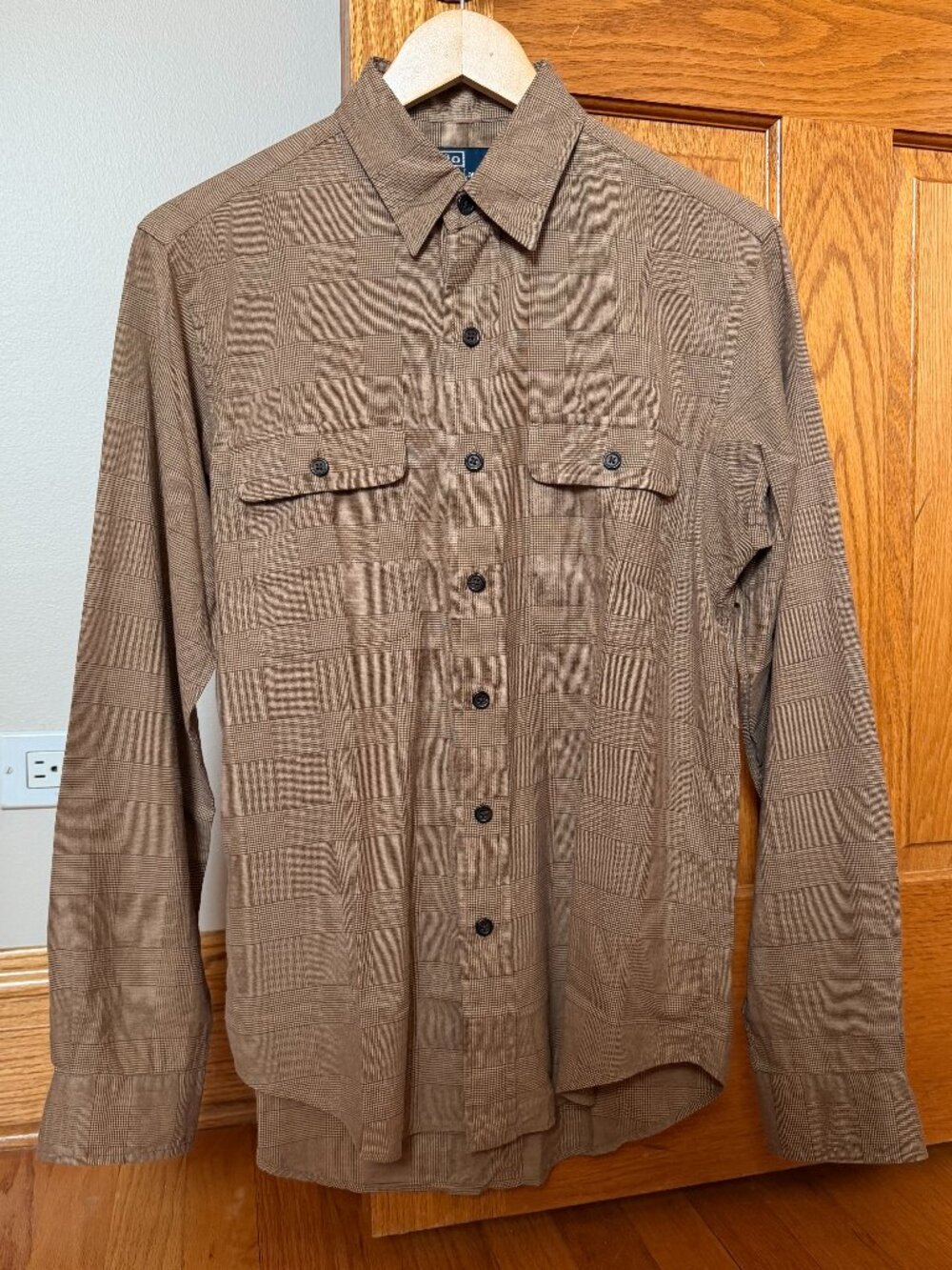 Polo Ralph Lauren Brown Plaid Houndstooth Long Sleeve Shirt Custom fit